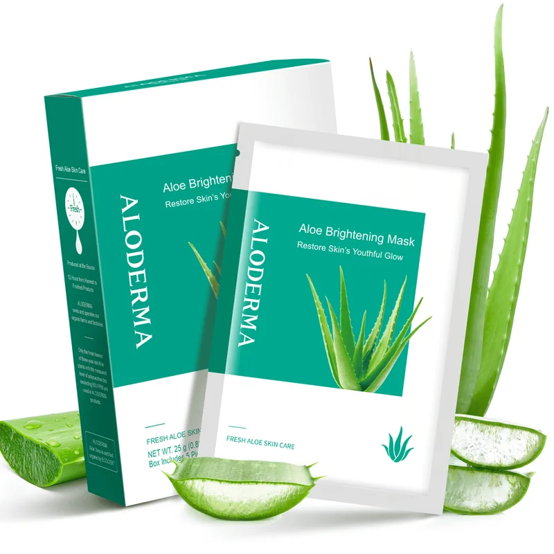 Aloe Brightening Mask box and sachets with sliced aloe leaves