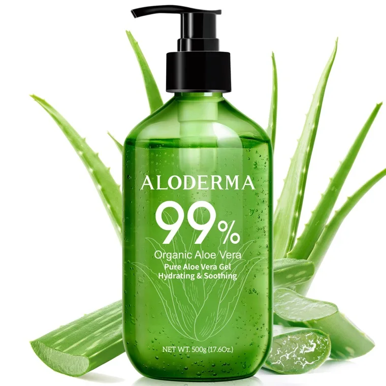 Bottle of ALODERMA pure gel with 99% organic aloe vera
